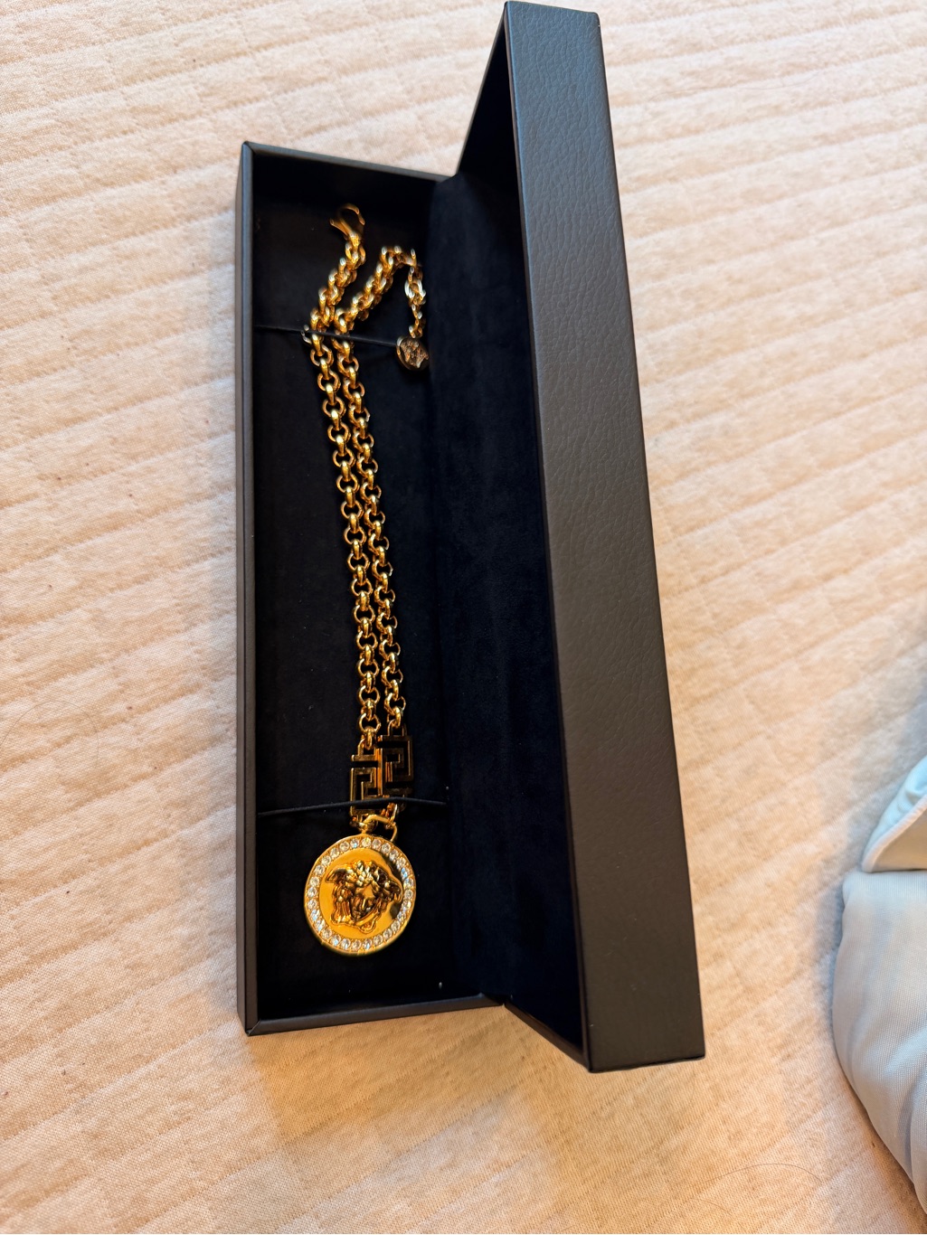 Versace Gold Medusa Pendant Necklace With Crystal Halo